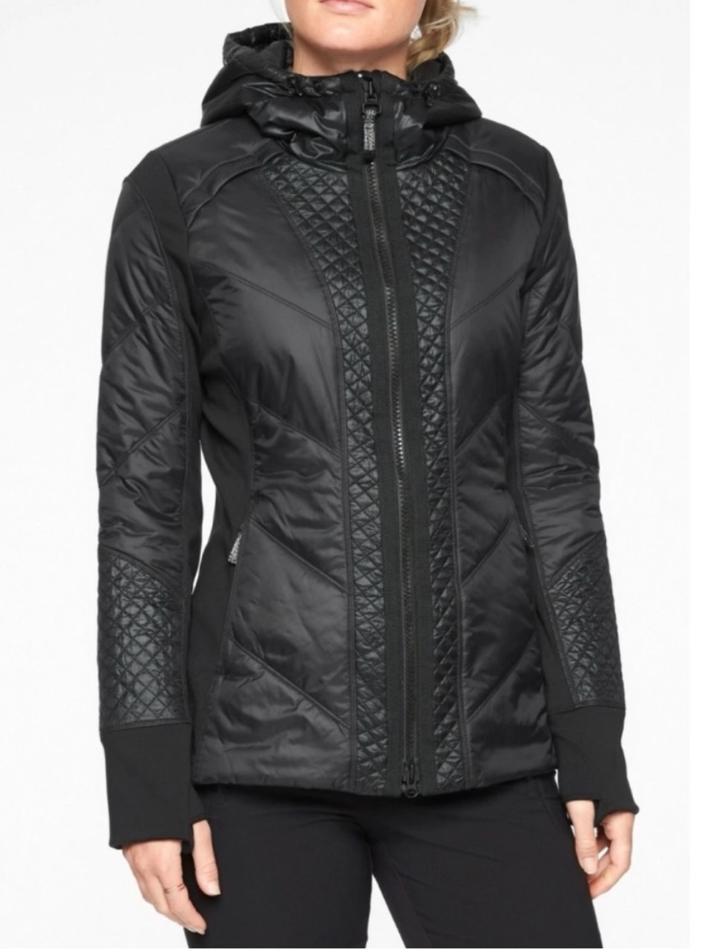 Athleta Women Rock Ridge Prima Loft Black Quilted Slim Fitted Jacket size XXS